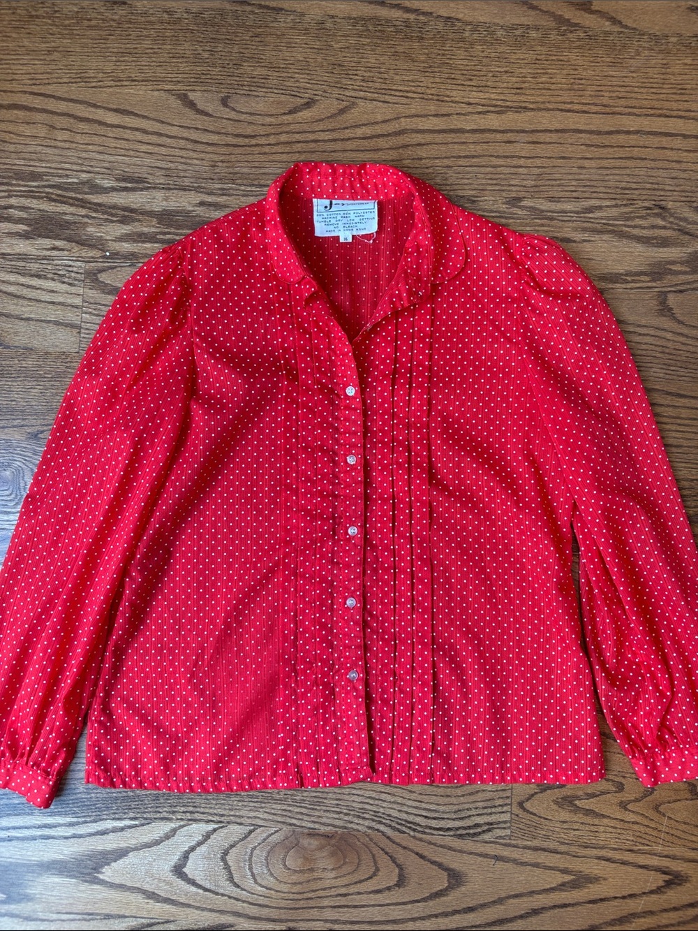 Joyce Sportswear Red Polka Dot Button-Up Shirt Classic Casual Sz 16 80s